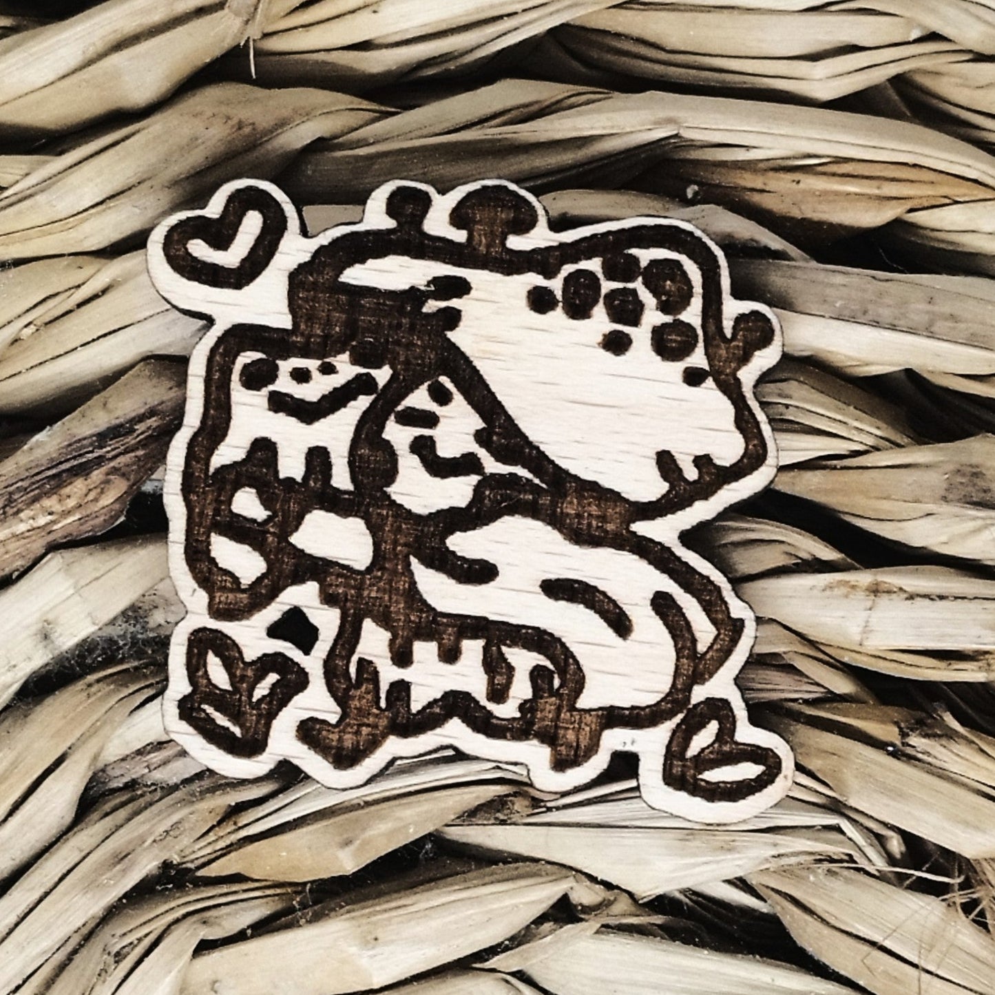 MUSHROOM AND FROG WOOD PIN