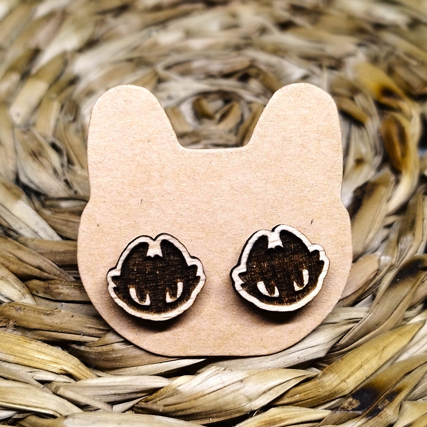 WINGED CAT WOOD EARRINGS