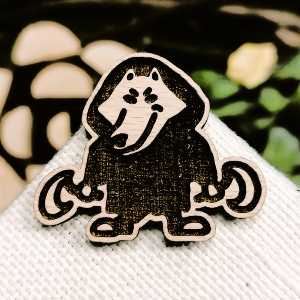 EVIL BUT SILLY WOLF WOOD PIN