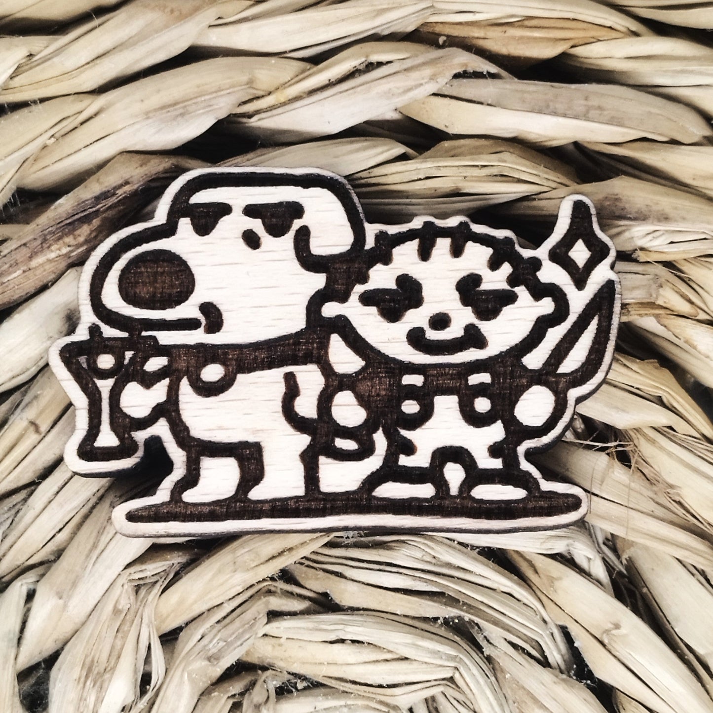 TINY BOSS AND HIS DOG WOOD PIN