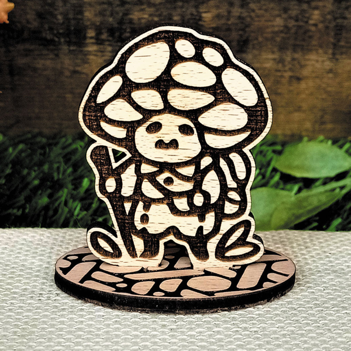 TRAVELING MUSHROOM WOOD STANDEE