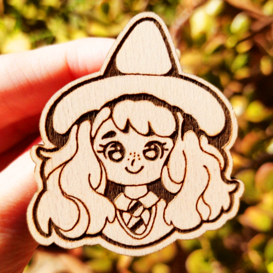 CUTE WITCH WOOD PIN