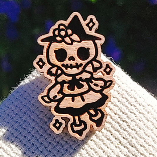 SKELETON GIRL WOOD PIN