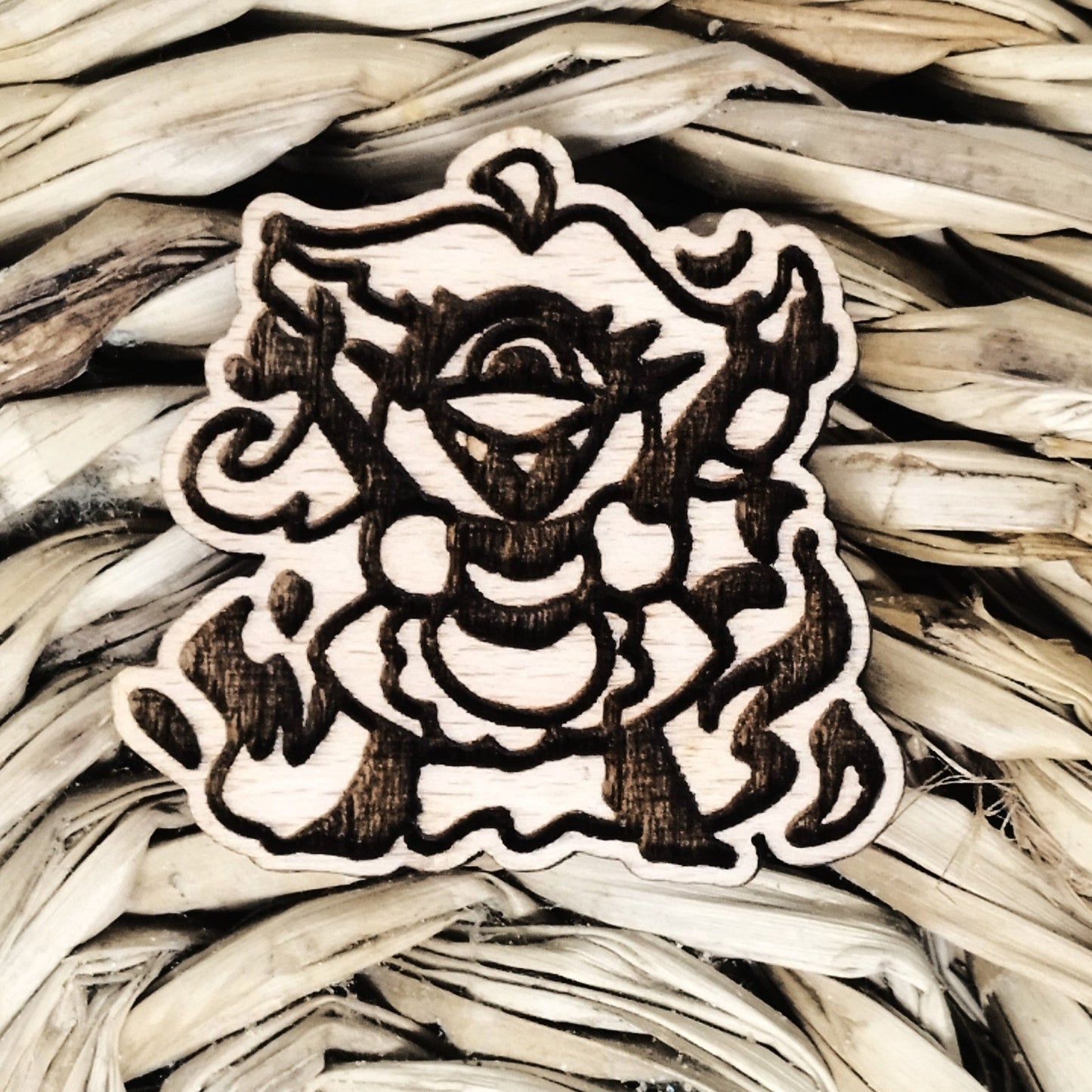 ONE EYED DEMON WOOD PIN