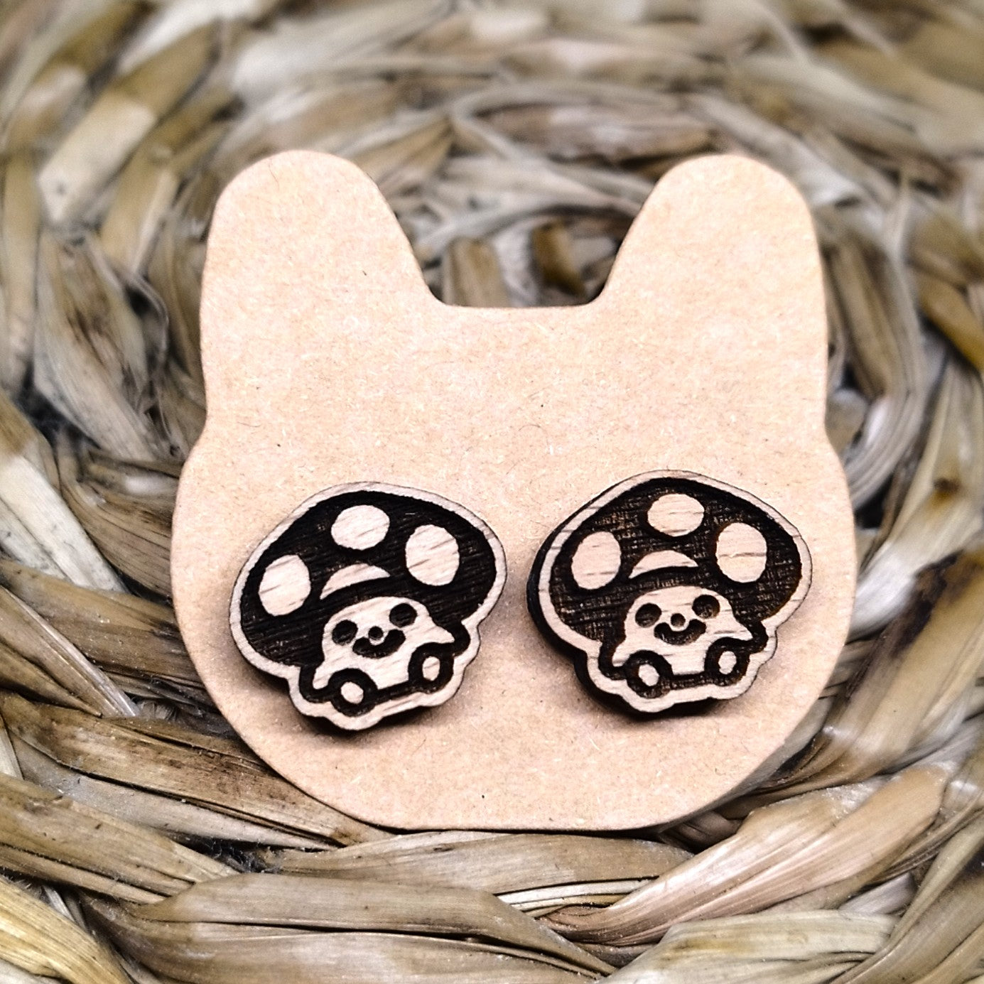 TINY MUSHROOM WOOD EARRINGS