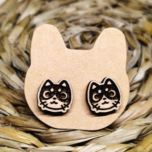 BLACK CAT WOOD EARRINGS