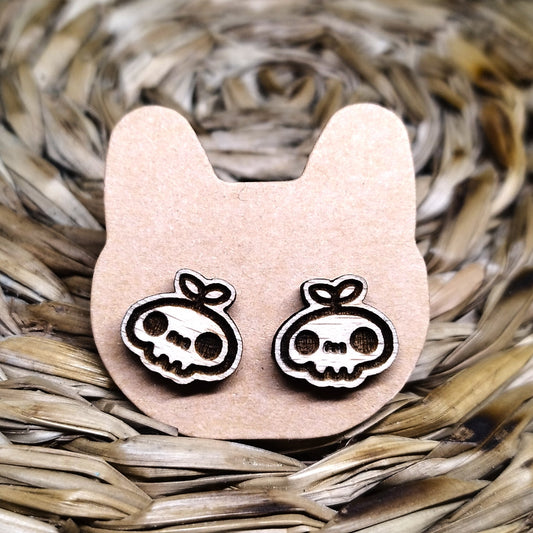 SKULL WITH BUD WOOD EARRINGS