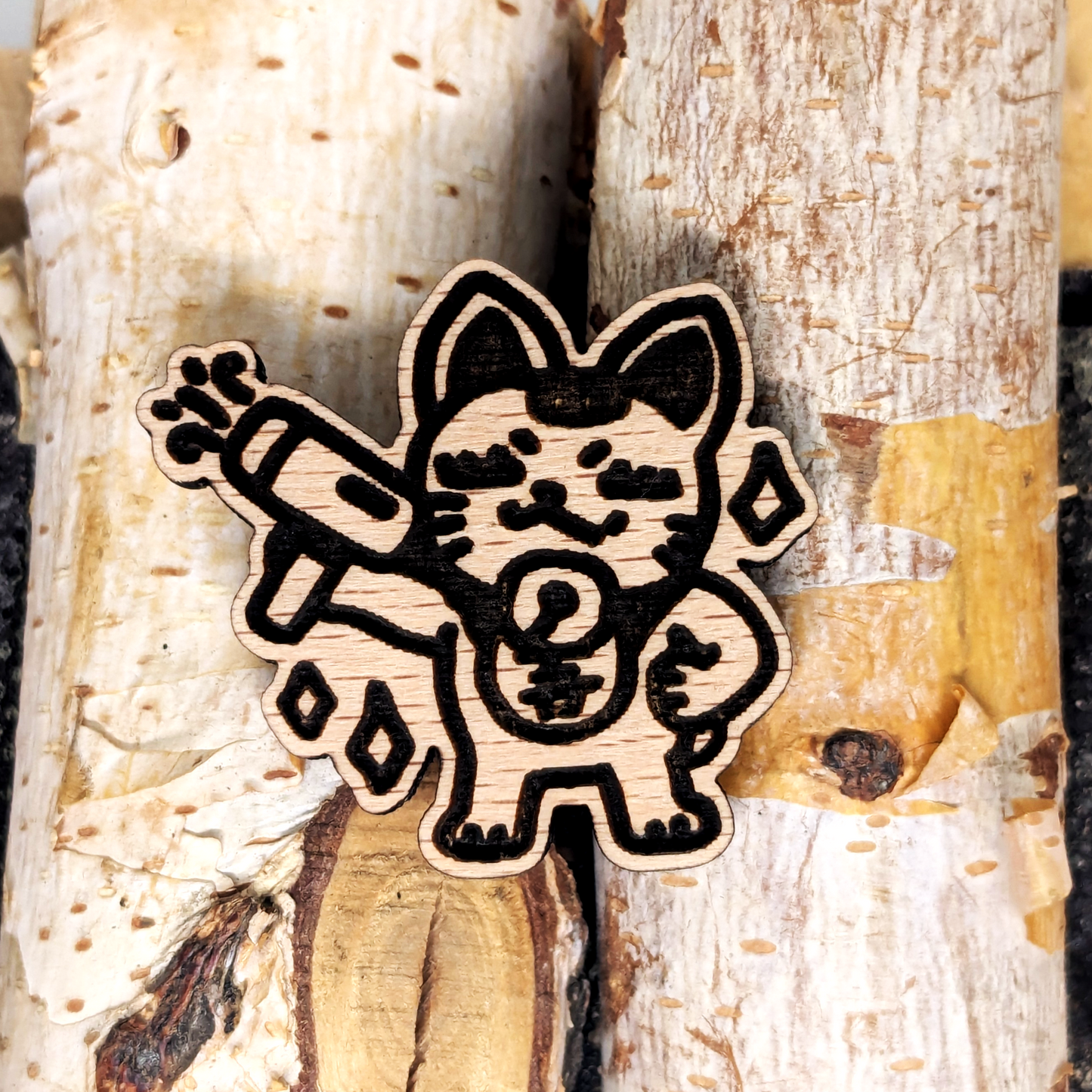GHOST CAT WOOD PIN