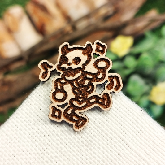 DANCING SKELETON WOOD PIN