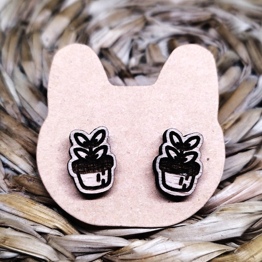 TINY PLANT WOOD EARRINGS
