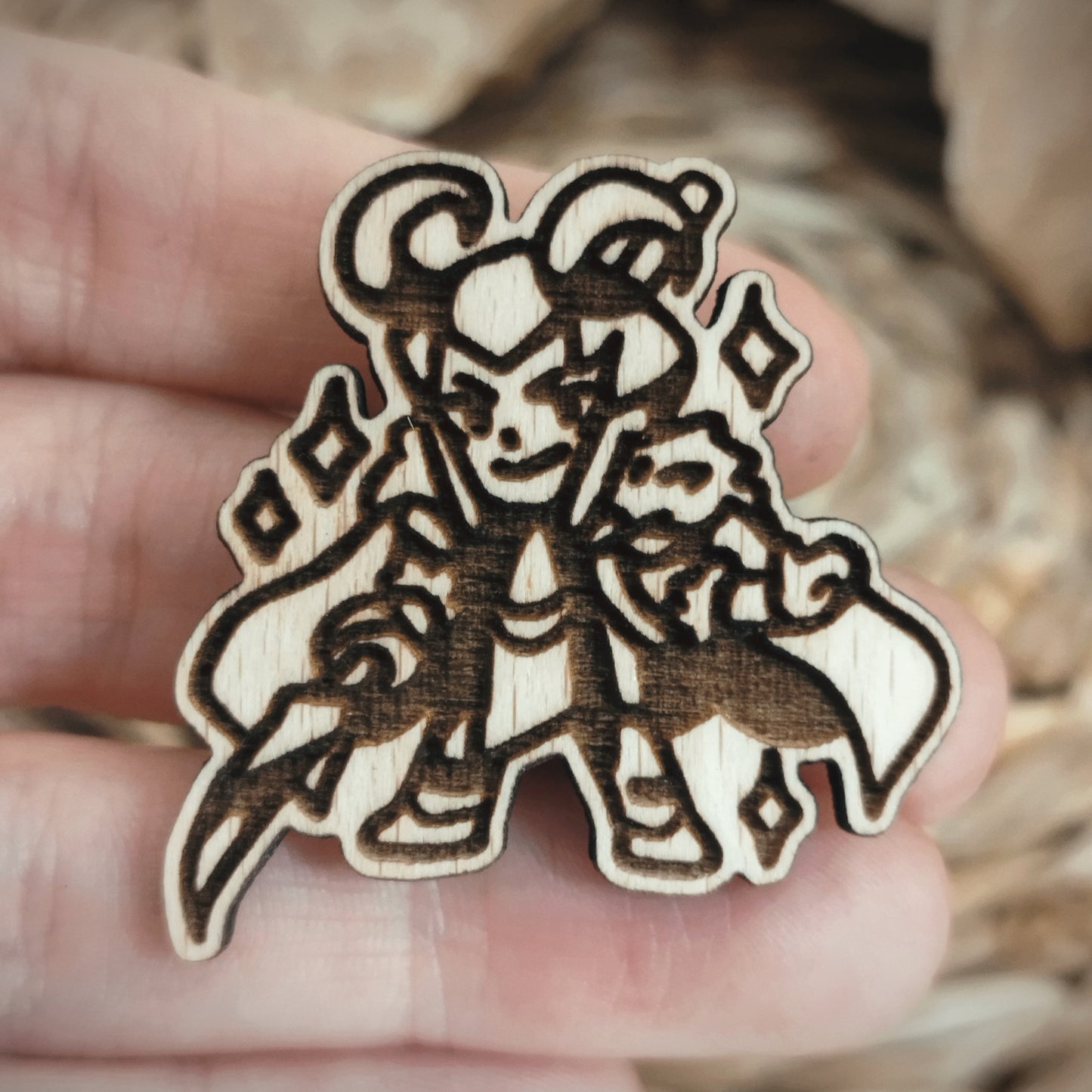 MISCHIEVOUS GOD WOOD PIN