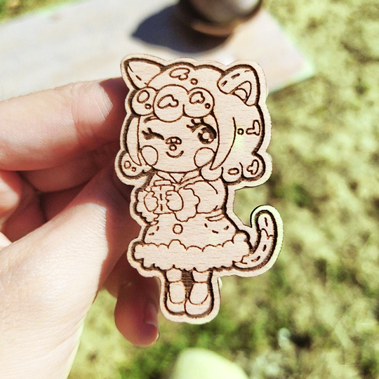 CAT GIRL WOOD PIN