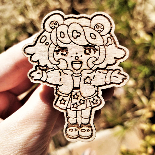 BEAR GIRL WOOD PIN